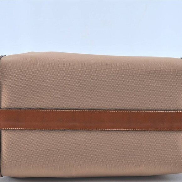 Authentic Vintage CELINE Boston Bag Nylon Handbag Leather Beige Brown - Picture 10 of 14